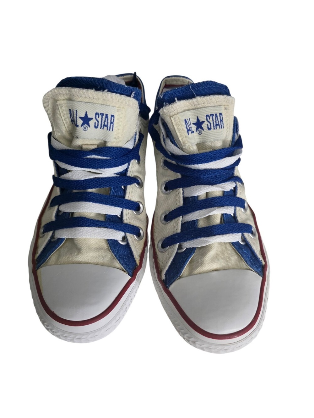 Converse All Star Low Top Cream And Blue Double Lace Design Womens Size 6